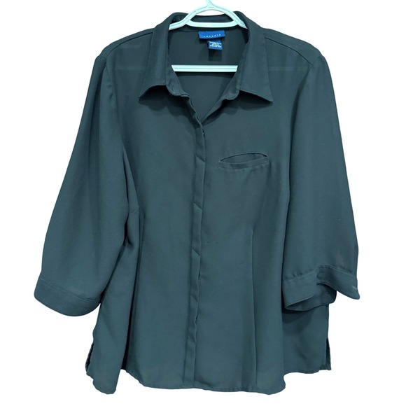 Venezia Tops - Venezia Women's Black 3/4 Sleeve Button Down Sheer Blouse Top Plus Size‎ 14/16